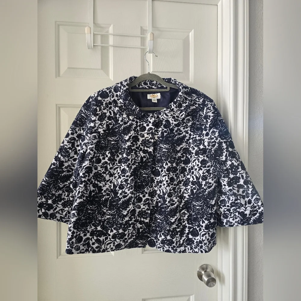 Talbots navy blue and white floral blazer women size 16W - Picture 2 of 15